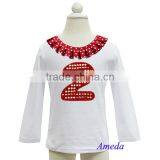Polka Dots Collar Bling Red Number 1 2 3 4 5 6 White Long Sleeves Top thumbnail-2
