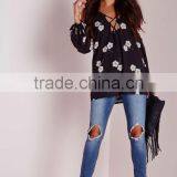 New Summer Collection Wholesale Floral Printing High Quality Chiffon Style Blouse thumbnail-5