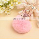 Diamond Animal With 8cm Real Rabbit Fur Pompom Keyring Key Chain thumbnail-3