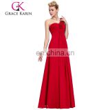 Grace Karin One Shoulder Floral Strap Design Red Long Chiffon Plus Size Evening Dress for Fat Ladies CL3402-1