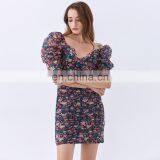 TWOTWINSTYLE Dress For Women V Neck Puff Sleeve High Waist Hit Color Elegant Printed thumbnail-6