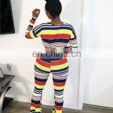 Casual Plus Size Women Outfits Lounge Wear Crop Top Striped Pants Two Piece Set thumbnail-2