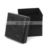 Customized PU Faux Leather Folding Storage Ottoman With Air Hole Cube Foot Rest Stool Seat Black Living Room Furniture thumbnail-4