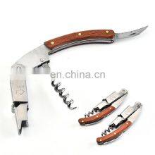 Multifunctional Champagne Stainless Steel Engraved Knife Custom Wooden Red Corkscrew Wine Opener thumbnail-3