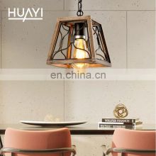 HUAYI Overseas Warehouse Modern Iron Wood Hotel Kitchen Nordic Ceiling Hanging Pendant Light