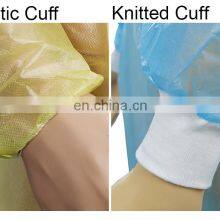 Better Quality Blue/Yellow Level 2 Waterproof 35GSM PP+PE Isolation Gown With Elastic Cuff Or Knit thumbnail-2