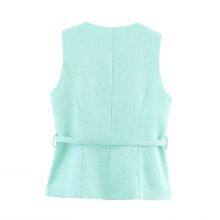 New European and American Style Women's Fashionable Casual Wear With Belt, Woolen Sleeveless Round Neck Top thumbnail-4