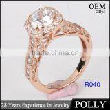 China Solid Jewellry Factory Price 14K Rose Gold White AAAAA CZ Ring Engagement Ring thumbnail-2