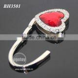 Red Crystal Heart Shaped Handbag Hooks White Rhinestones Portable Metal Folding Bag Holder Heart thumbnail-6
