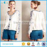 Custom Manufacturer Women Clothes v Neck Embroidered Full Sleeves Blouse Designs thumbnail-1