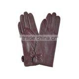 Simple and lovely purple threading bowknot threading girls sheepskin leather glove