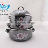 16-20cm 3 Pcs Enamel Casserole With Cover Dark Color Beautiful Decal thumbnail-1