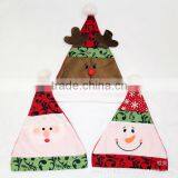 China Factory 3 Smiling Face of the Santa Claus Elk Snowman Fabric Xmas Cap Wool Felt Christmas Hat Set With Antler Pompon thumbnail-1