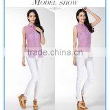 2016 New Fashion Women See Through Chiffon Purple Puffy Vest thumbnail-2
