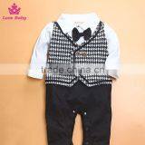 Autumn Infants Gentlemen Boys Long Sleeve Bodysuit Plaid Necktie Rompers Baby Boys Suit thumbnail-2