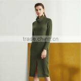 2017 Fashion Style Women Green Color Sweater Dress Turtleneck Side Vent Sweater thumbnail-1