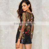 Sexy Mesh Embroidered Blouse Lady Latest Fashion Design Top thumbnail-3