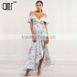 Mature Women Floral Wrap Dresses 2018 Cold Shoulder Frill Maxi Dress thumbnail-1