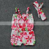 2016 New Baby Girls Kids Pink/green Flower Floral Romper 0-4t Infant Clothing Baby Kids Wear With Matching Headband Set thumbnail-1