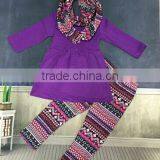 2-7t Kids Clothes 2016 New Design OUTFITS 3 Pieces Scarf Aztec Pant Sets Girls Hot Sell Purple Boutique Suit thumbnail-1