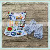 2017 Persnickety Fall Back to School Outfit Flutter Sleeve Dress Match Ruffle Shorts Design Boutique Girls Clothes thumbnail-1