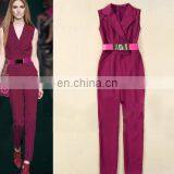 Maroon v Neck Fashion Show Brand Quality Twill Women Jumpsuit thumbnail-2