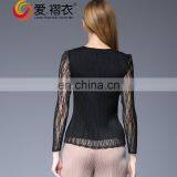 African Fancy Neck Lace Design Ladies Sexy Slim Blouses With Light Gray Lace thumbnail-6