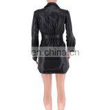 Women Long Sleeve Faux Leather Jackets Tie Belt Waist Streetwear Coats Ladies Fashion PU Shirt Jacket thumbnail-7