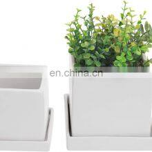 Big Large Indoor Rectangular Outdoor White Small Modern Ceramic Succulent Planter Flower Pots Set With Tray Saucer thumbnail-5