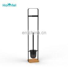 Bathroom Toilet Paper Holder Toilet Brush Holder With Bamboo Base Bathroom Storage Matt Black thumbnail-3