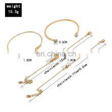 4Pcs/set Women Vintage Crystal Leaves Geometric Chain Gold Bracelet Set Bohemian Bracelets Jewelry thumbnail-4