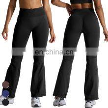 Customized Logo Wide Leg Seamless Outdoor Sports Pant Scrunch Butt High Waist Fitness Pants Women Seamless Flare Yoga Leggings thumbnail-4