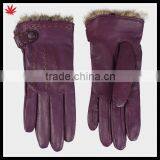 Women Basic Style Handmade Leather Glove Rabbit Fur Lined Leather Glove thumbnail-1