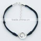 925 Sterling Silver Disc With Om Symbol Leather Bracelet thumbnail-1