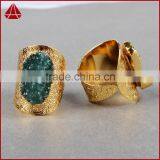 Golden Hammered Wide Druzy Ring Cocktail Ring Adjustable Band Gemstone Ring With Stone thumbnail-6
