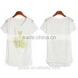 OEM Manufacturer Wholesale High Quality Rhinestones Knit Lace White Custom T-shirt Women