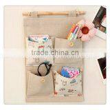 4 Pcs Cotton Pockets Wall and Door Print Flower Picture and Nature Wooden Stick Multifunctional Storage Hanging Bag thumbnail-6