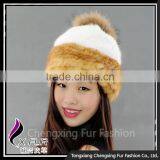 CX-C-235N New Design Knitted Animal Mink Fur Pom Pom Beanie Hats Wholesale thumbnail-2