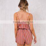Simple Linen Cotton Clothing Models for Women Fashion Striped Playsuit thumbnail-4