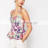 2016 Guangzhou Shandao OEM Women New Summer Sexy Spaghetti Strap Cross Back Slim Fit Cotton Flower Print Ladies Tops thumbnail-2