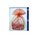 Red Organza Drawstring Pouch With Logo Ribbon , Stamp Printing thumbnail-1