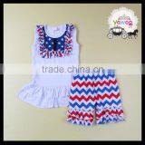 Yawoo Blue and Red Chevron Cotton Kids Summer Clothes Girls Fourth of July Outfits