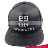 PU leather cloth black baseball cap with snakeskin leather back strap