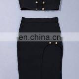 Hot Sell Clothing Women Black White Sexy High Split Two Pieces Set Bandage Midi Club Dress thumbnail-2