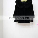 High Quality Black Rex Rabbit Fur Coat With Fox Fur Collar Garment Dyed Rex Rabbit Fur Jacket Clothing thumbnail-3