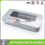 Fancy Custom Metal Tin Gift Box With Clear Window on Top and Hinged Lid