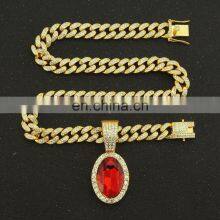 Fashion Hiphop Natural Platinum Plated Big White Sapphire Ruby Gems Pendant Necklace for Women and Men thumbnail-5