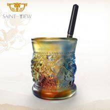 Colored Glaze Fancy Business Gift Auspicious Lions Animal Home Decor Pen Holder Desktop Display Rack Stand thumbnail-5