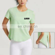 Spring New Cool Fabric Loose Shorts Sleeve Gym Yoga Shirt Outdoor Quick Dry Activewear Sports Running Fitness Clothes For Women thumbnail-1