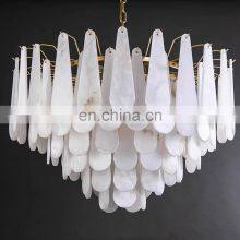Restaurant Home Decor Alabaster Chandelier Luminaire Modern Luxury Brass Hanging Pendant Light thumbnail-4